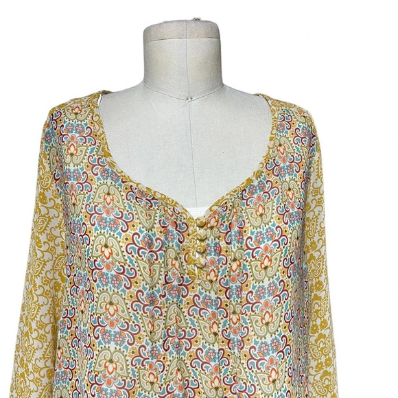 MiracleBody by MiracleSuit Floral Peasant Blouse Yellow Multi Size Large - Picture 2 of 9